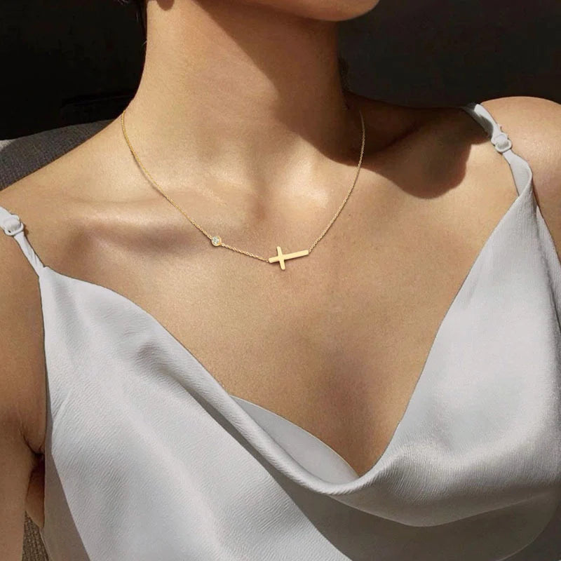 Sideways Cross Necklace – Minimal Chic Gold Stainless Steel