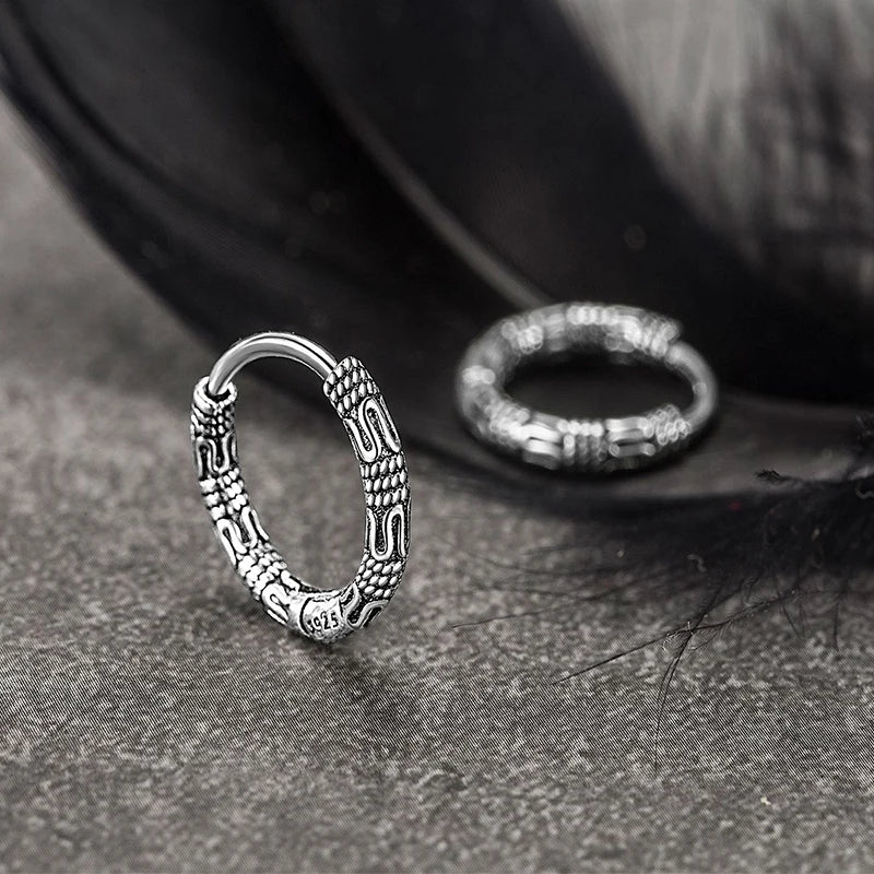 Vintage 925 Silver Hoop Earrings for Women – Pattern Design
