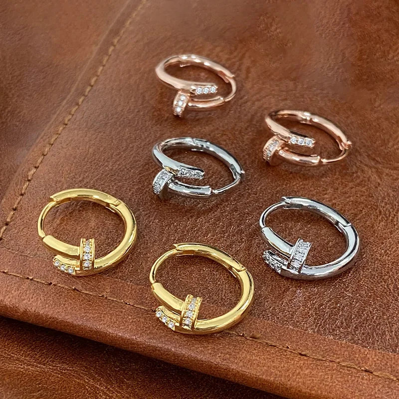 Minimalist 925 Silver Nail Hoop Earrings Women