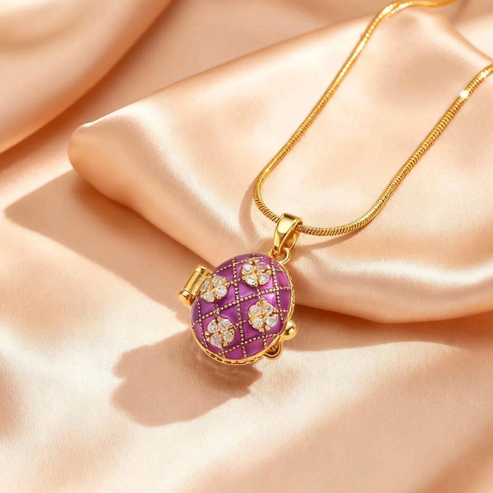 Vintage Egg Locket Necklace – Colorful Enamel Openable Pendant