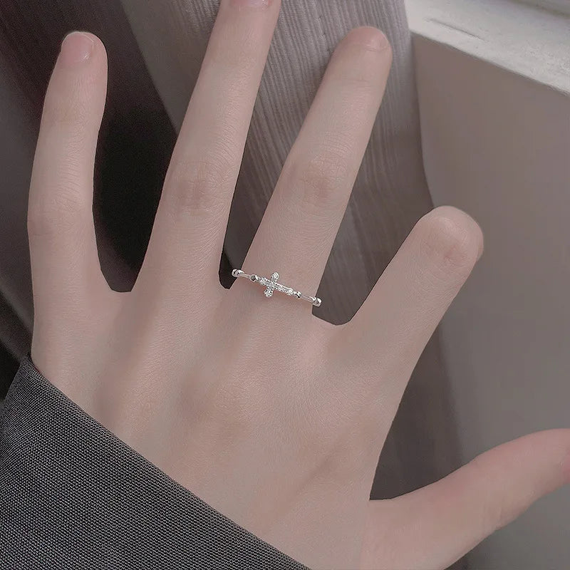Cross Zircon Ring – Elegant Sparkle Adjustable Open Band