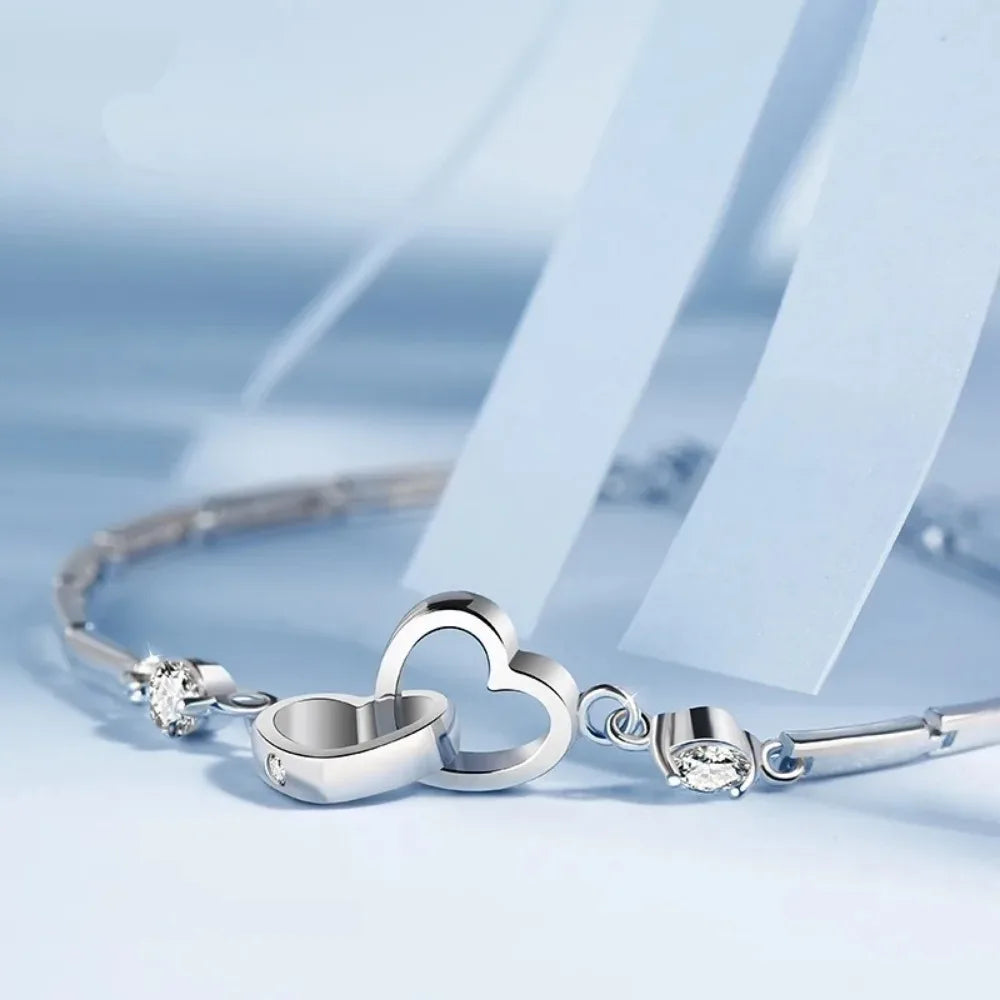 925 Silver Cubic Zircon Heart Bracelet for Women