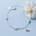 925 Silver Bee Daisy Zircon Tassel Bangle Bracelet Women