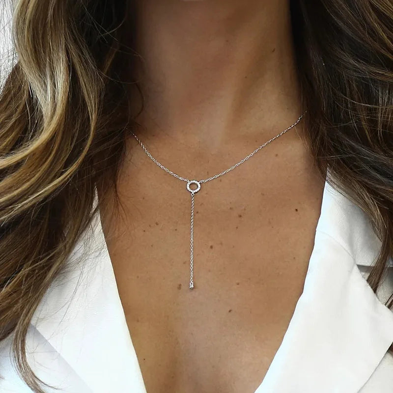 925 Silver Double Circle Zircon Choker Necklace