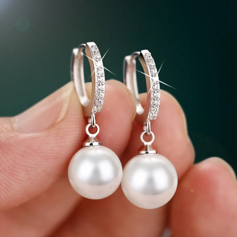 Freshwater Pearl 925 Silver Earrings Crystal