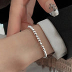 100% Solid 925 Sterling Silver Beaded Adjustable Bracelet