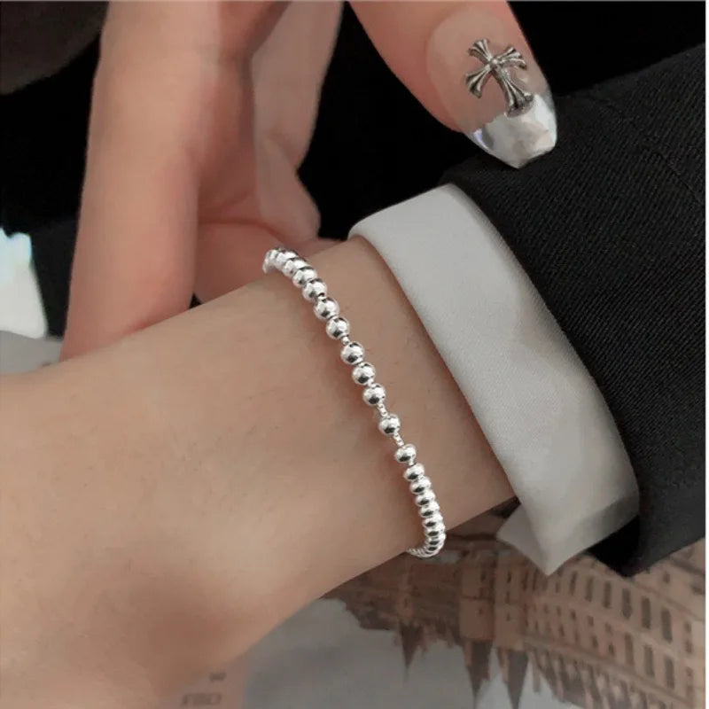100% Solid 925 Sterling Silver Beaded Adjustable Bracelet