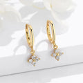 925 Silver Zircon Four Leaf Hoop Earrings for Women Girls