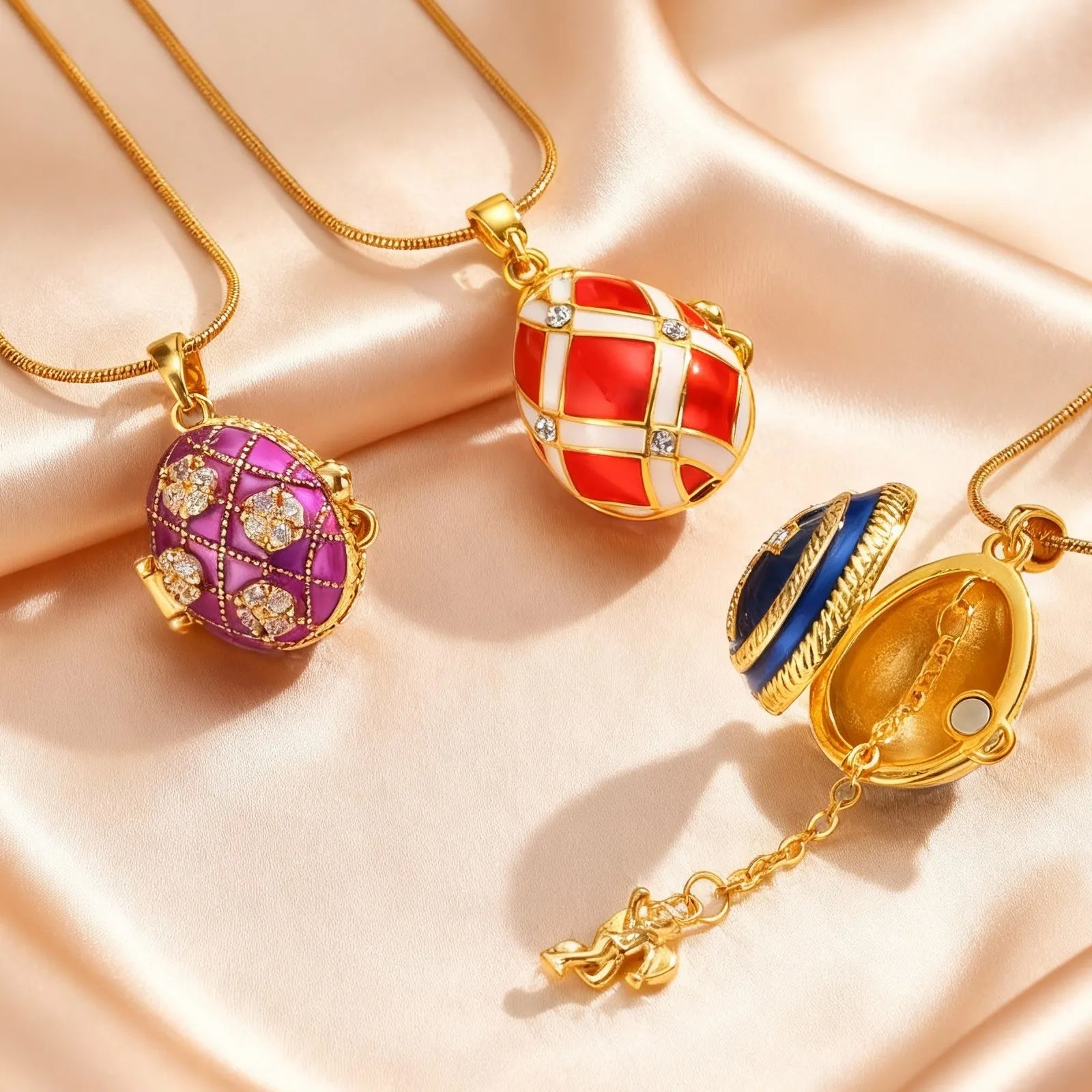 Vintage Egg Locket Necklace – Colorful Enamel Openable Pendant