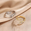 925 Silver Gold Adjustable Zircon Ring – Wedding Jewelry