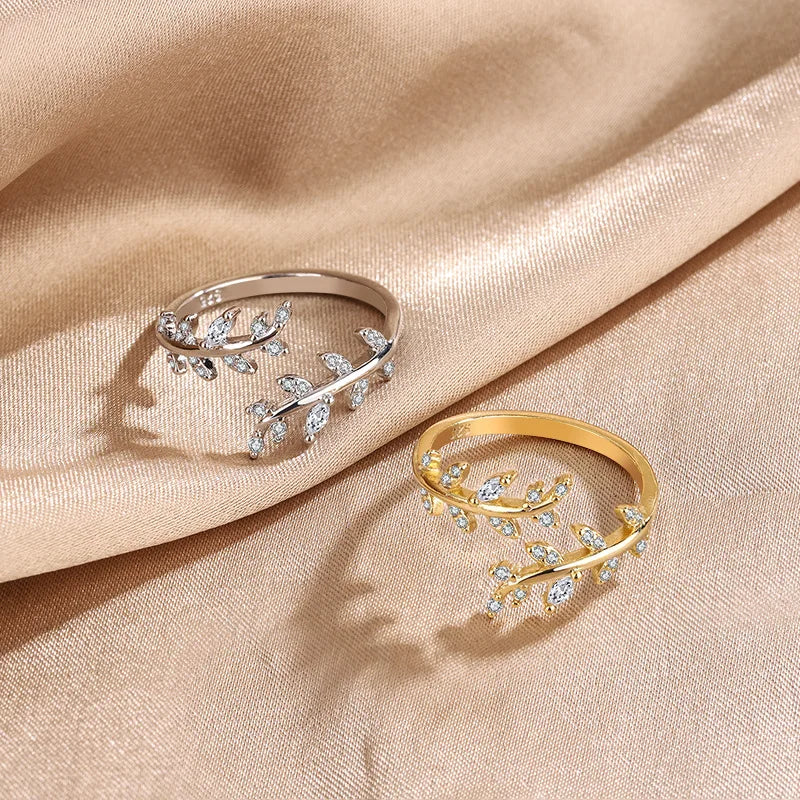 925 Silver Gold Adjustable Zircon Ring – Wedding Jewelry