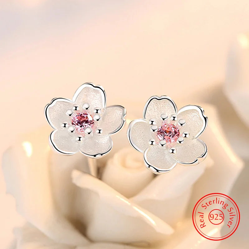925 Sterling Silver Crystal Flower Stud Earrings for Women