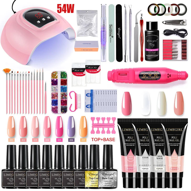 Complete Nail Art Set: Nail Lamp, Dryer, Drill & Poly Gel Kit