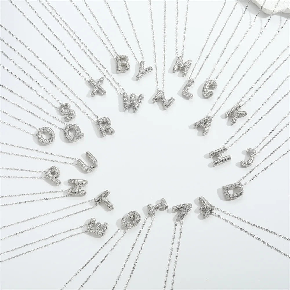 Bubble Initial Necklace – Sparkly A-Z Pavé Letter Pendant