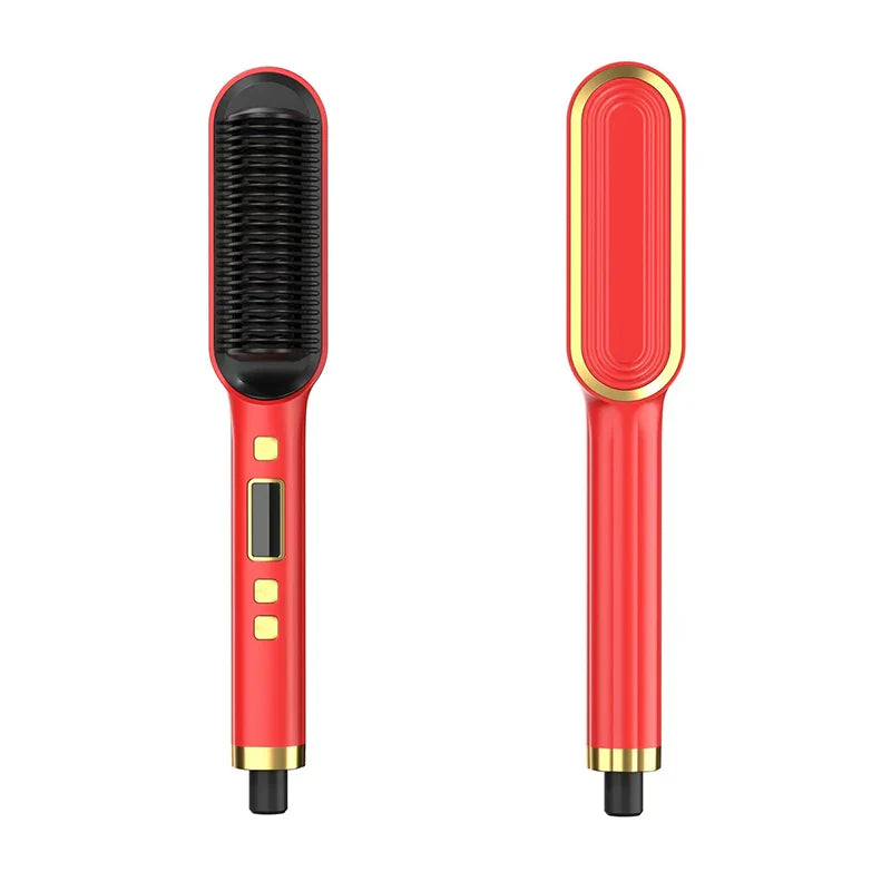 Ionic Hair Straightener Brush with LCD Display & Anti-Scald Comb