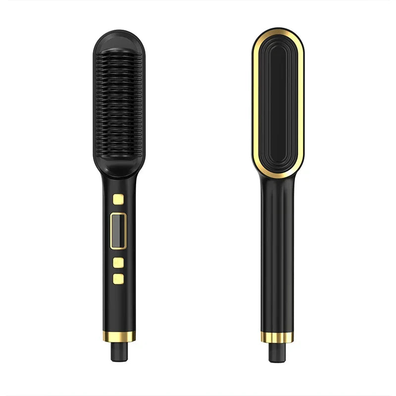 Ionic Hair Straightener Brush with LCD Display & Anti-Scald Comb