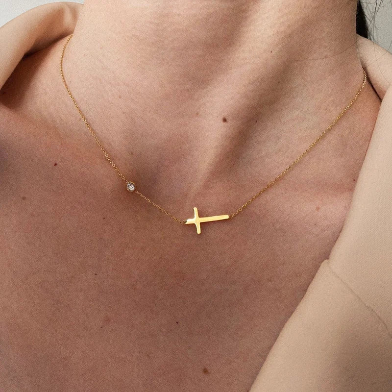 Sideways Cross Necklace – Minimal Chic Gold Stainless Steel