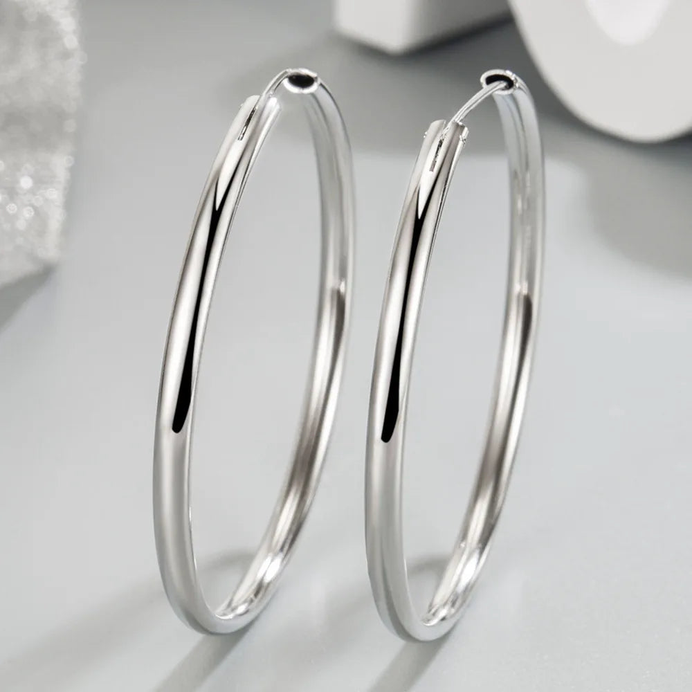 925 Sterling Silver 3MM Thick Hoop Earrings Women Wedding Trend