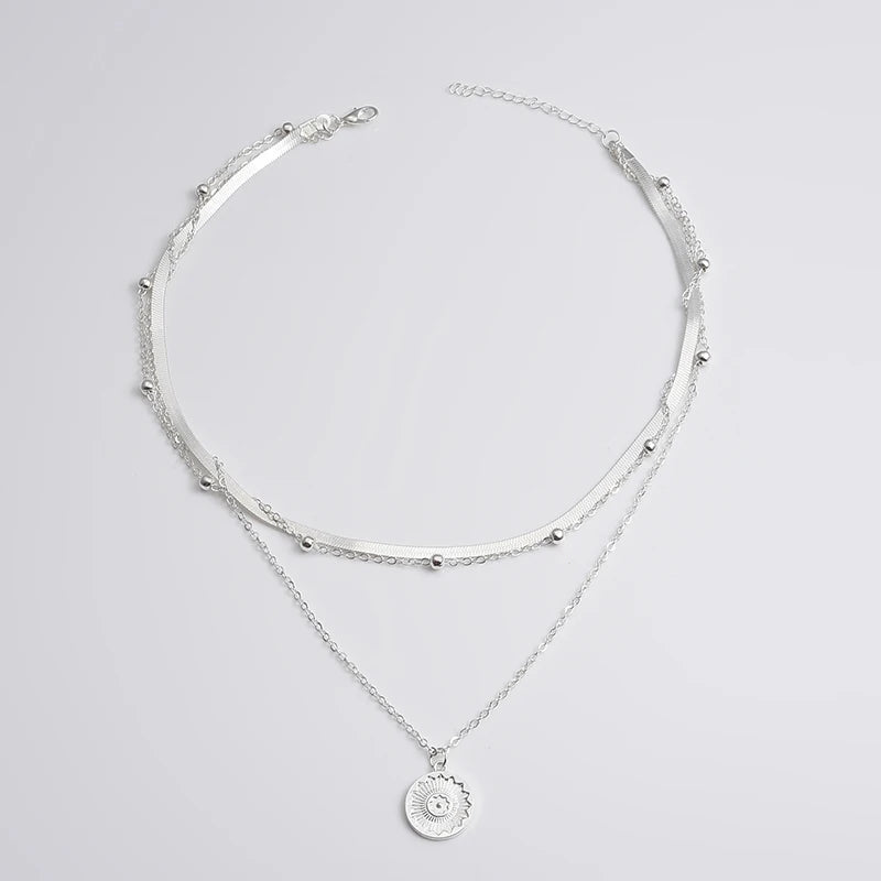 925 Sterling Silver 3-Layer Necklace Snake & Ball Chain
