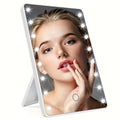 LED Makeup Mirror – 16 Lights, Touch Dimmer, USB/Battery, Stand