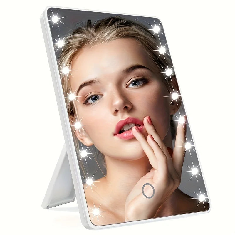 LED Makeup Mirror – 16 Lights, Touch Dimmer, USB/Battery, Stand