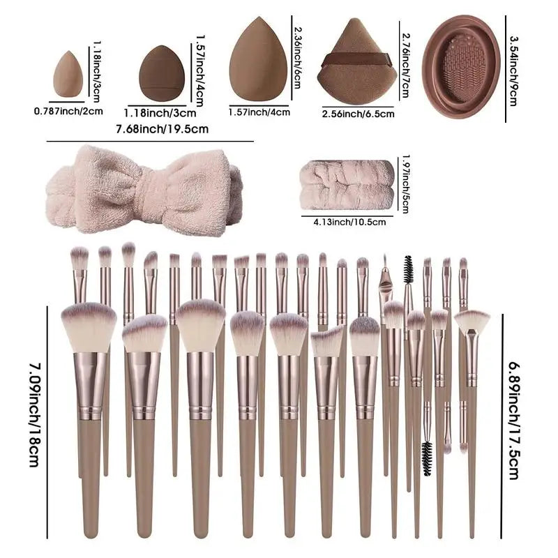 Professional Makeup Tools Set: Brushes, Sponge, Puff, Headband, Bowl