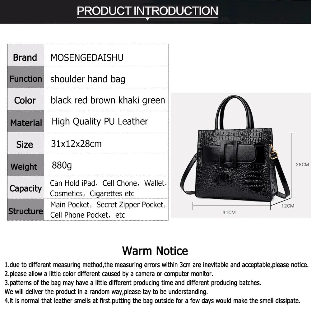 Luxury Crocodile Leather Handbag for Women