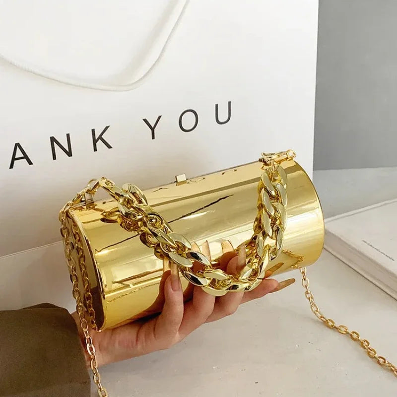 Women's Gold Cylinder Clutch – Mini Party Crossbody Bag