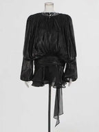 V-Neck Tie Mini Dress – Flowy Draped Sleeves & Woven Polyester