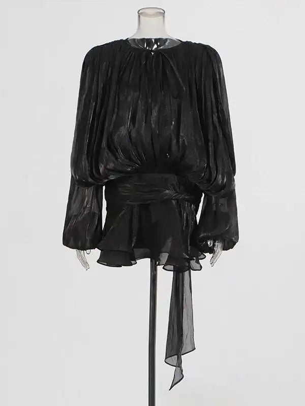 V-Neck Tie Mini Dress – Flowy Draped Sleeves & Woven Polyester