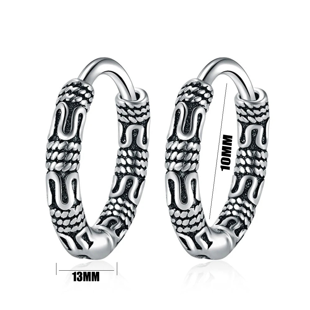 Vintage 925 Silver Hoop Earrings for Women – Pattern Design