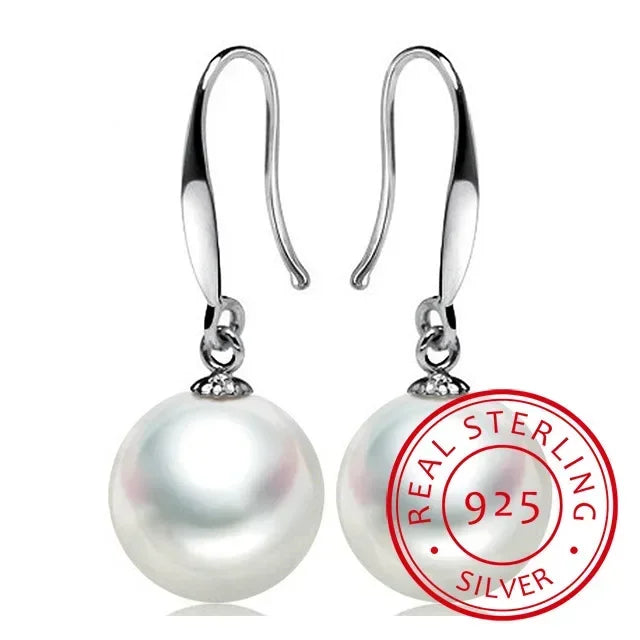 925 Silver Custom 10mm Pearl Drop Earrings for Women Girls