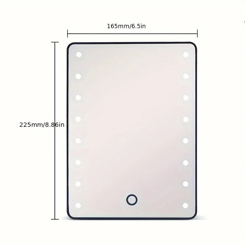 LED Makeup Mirror – 16 Lights, Touch Dimmer, USB/Battery, Stand
