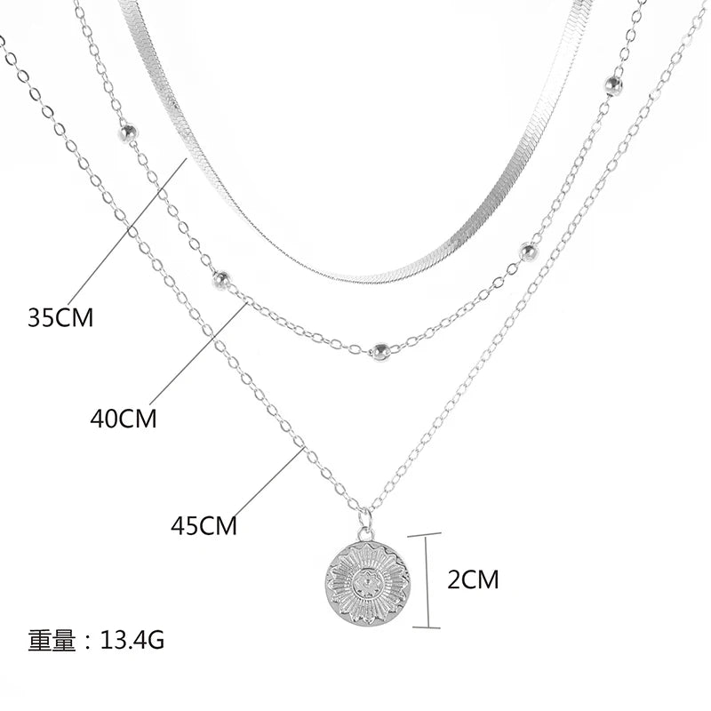 925 Sterling Silver 3-Layer Necklace Snake & Ball Chain