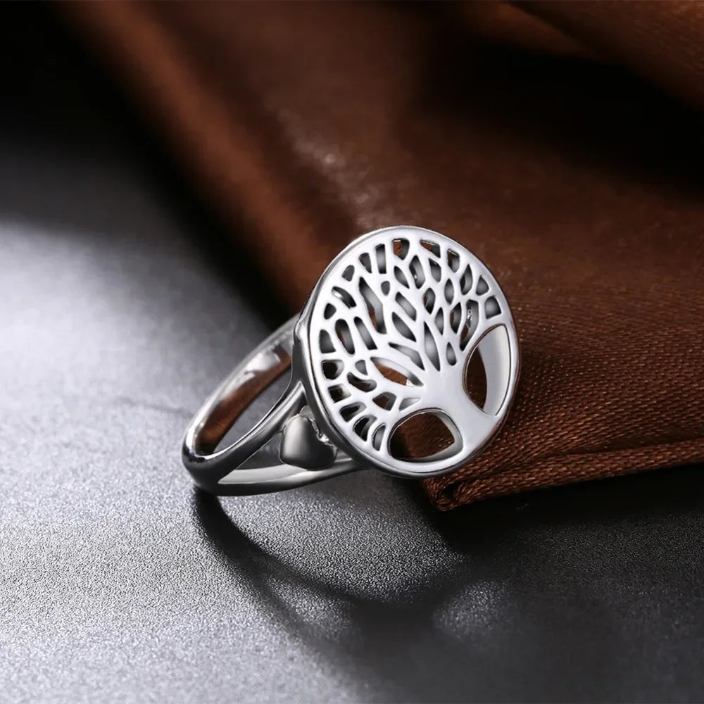 Women's 925 Sterling Silver Ring with Tree Hollow Charm