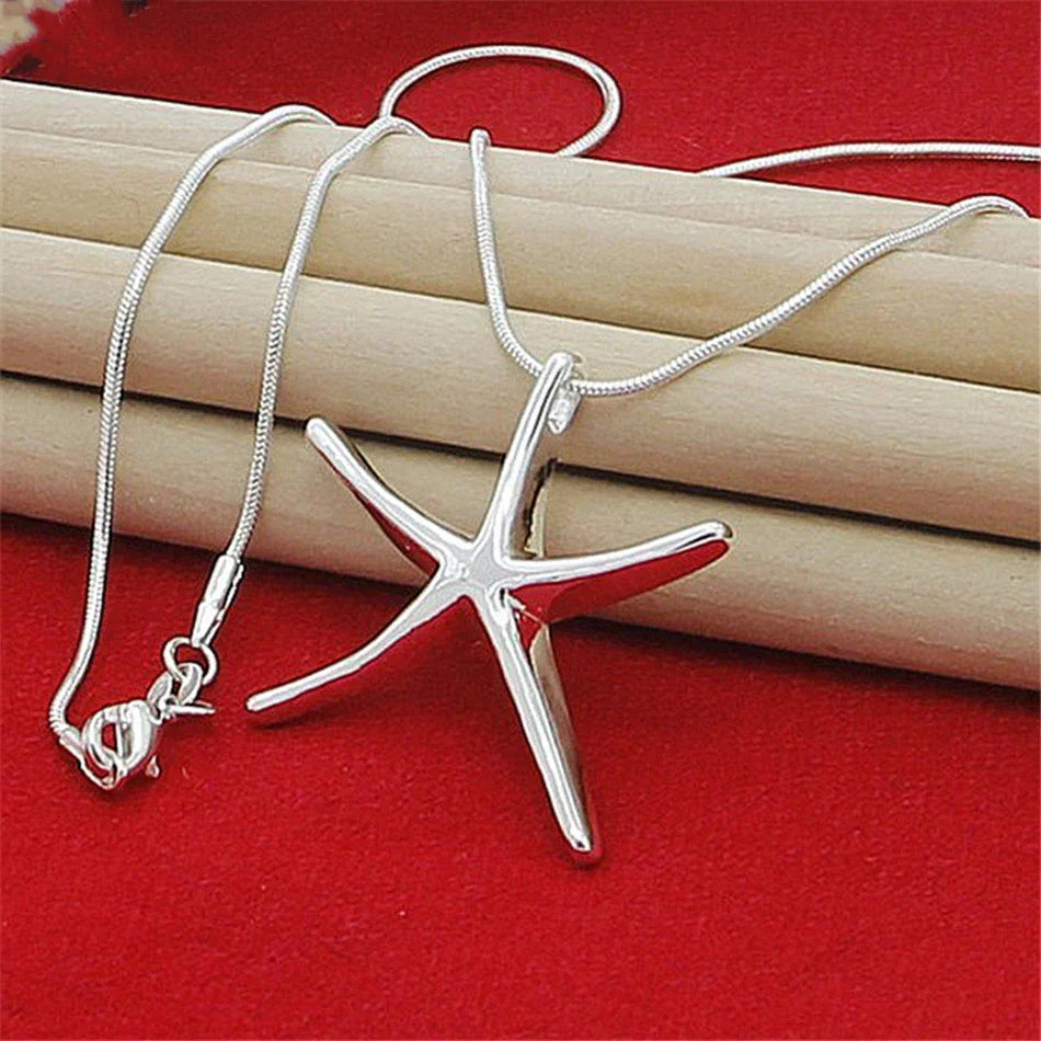 925 Sterling Silver Star & Starfish Charm Necklace (40-75cm)