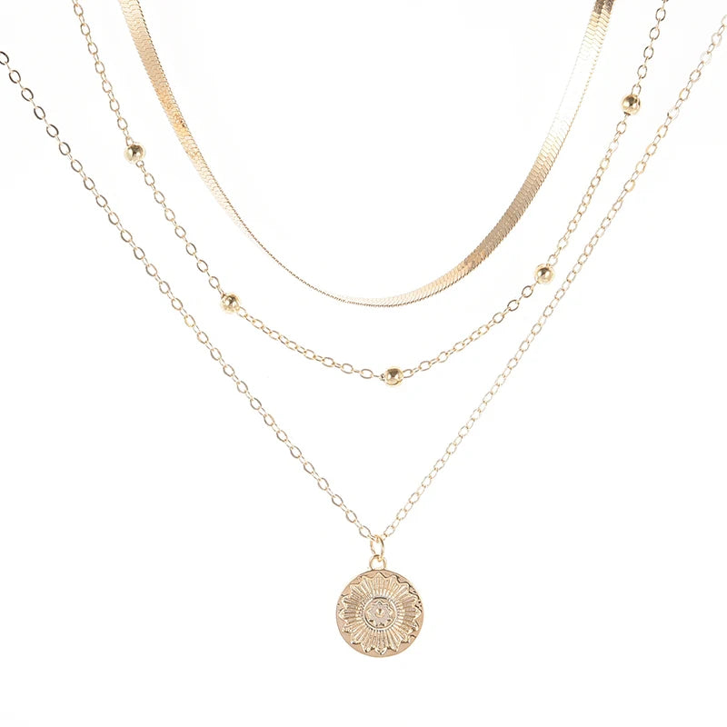 925 Sterling Silver 3-Layer Necklace Snake & Ball Chain