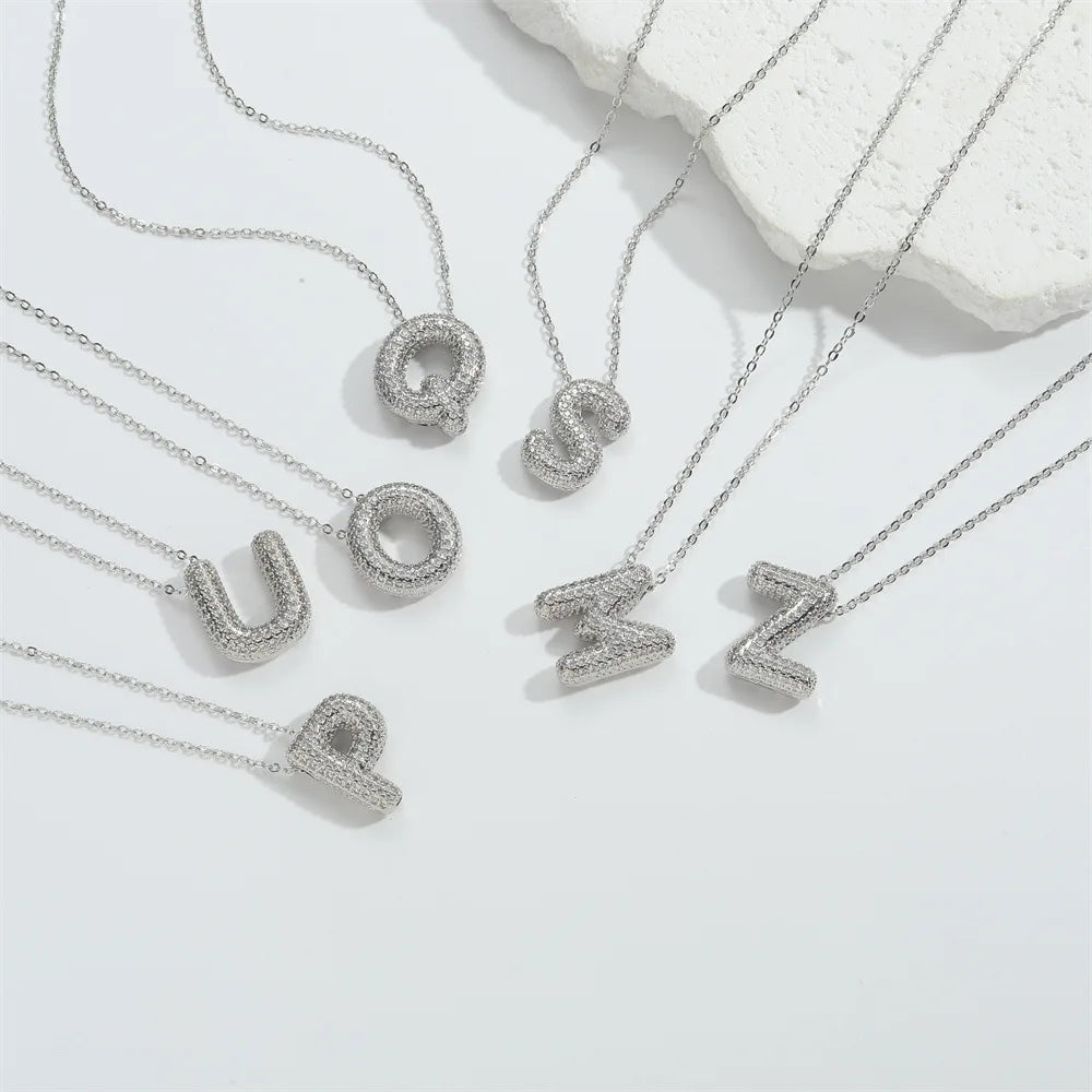 Bubble Initial Necklace – Sparkly A-Z Pavé Letter Pendant