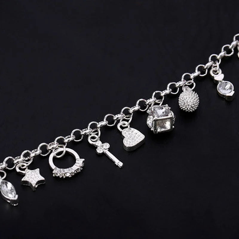 925 Sterling Silver 13Pcs Charm Bracelet & Pendant Gift Jewelry