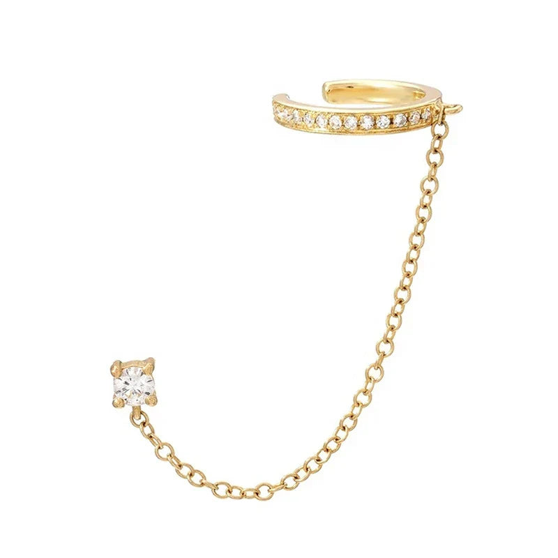 925 Sterling Silver CZ Ear Cuff Chain Tassel Stud Earrings