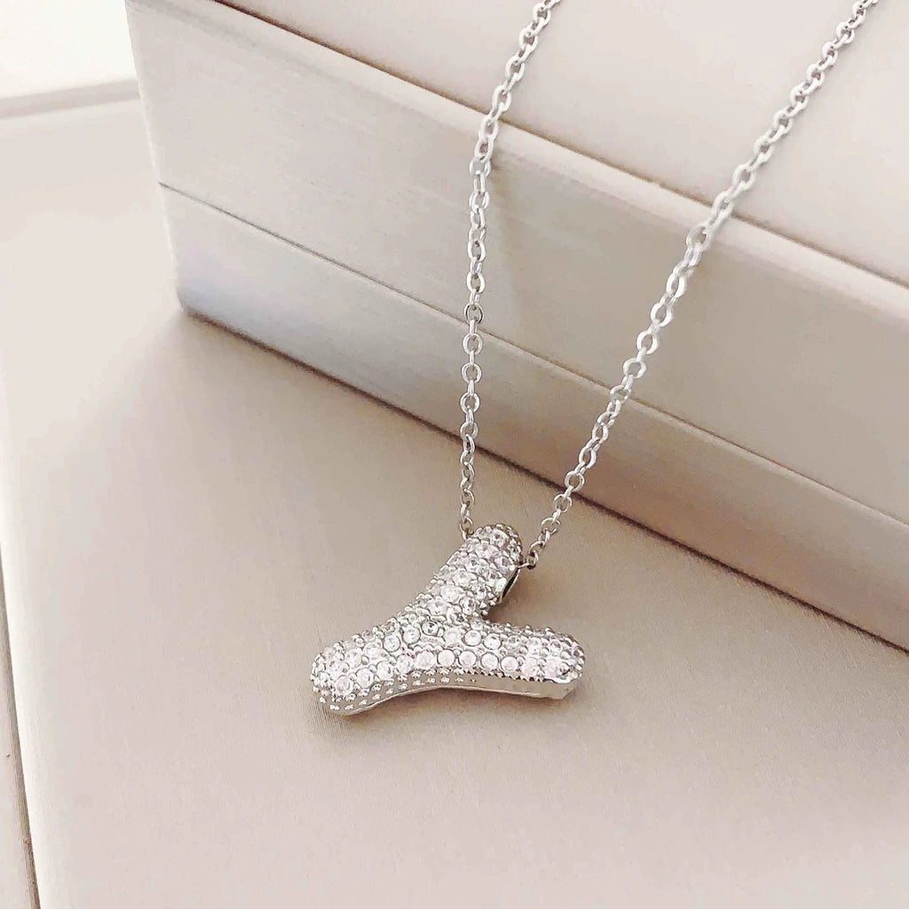 Bubble Initial Necklace – Sparkly A-Z Pavé Letter Pendant