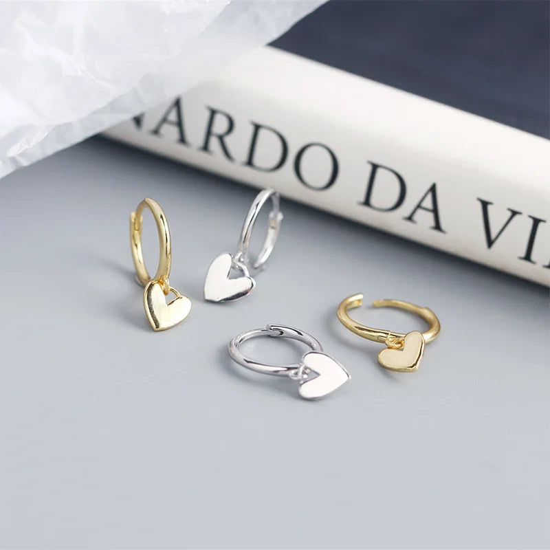 925 Silver Heart Tassel Earrings Gold Plated for Women
