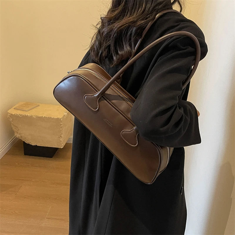 Vintage PU Zipper Shoulder Bags for Women