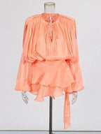 V-Neck Tie Mini Dress – Flowy Draped Sleeves & Woven Polyester