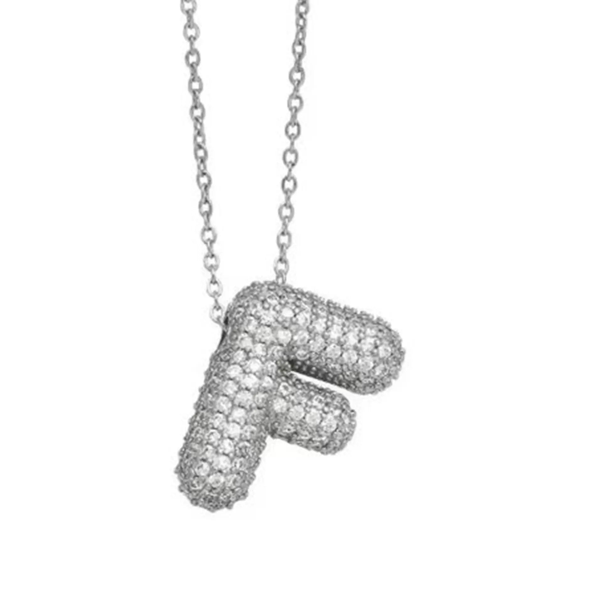 Bubble Initial Necklace – Sparkly A-Z Pavé Letter Pendant