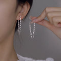 925 Sterling Silver Double Tassel Earrings, Long Sparkling Chains
