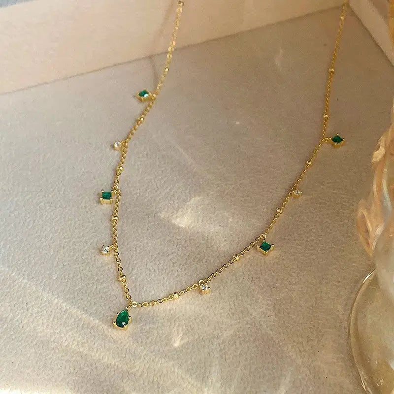 925 Silver Green Zircon Drop Necklace Charm for Women