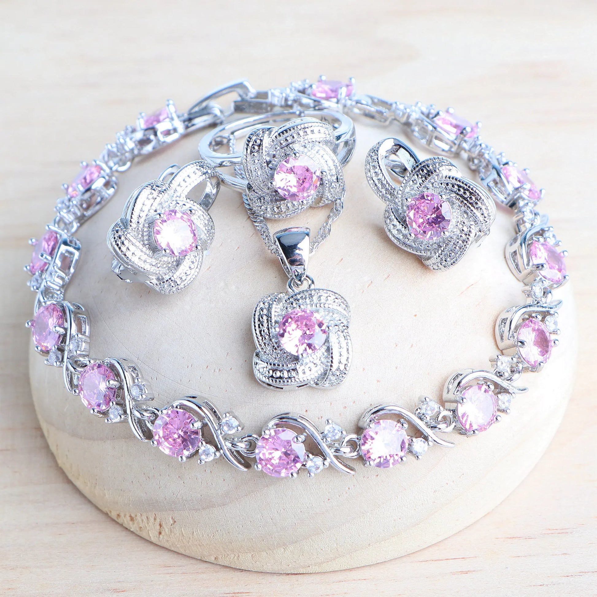 Zirconia Bridal Jewelry Set 925 Silver Earrings Ring Necklace