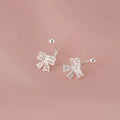 925 Silver Lace Heart Bow Stud Earrings for Women Jewelry