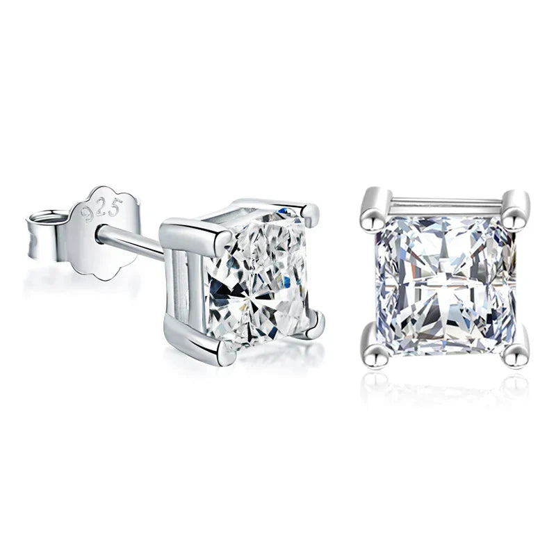 925 Sterling Silver Square Crystal Stud Earrings for Women